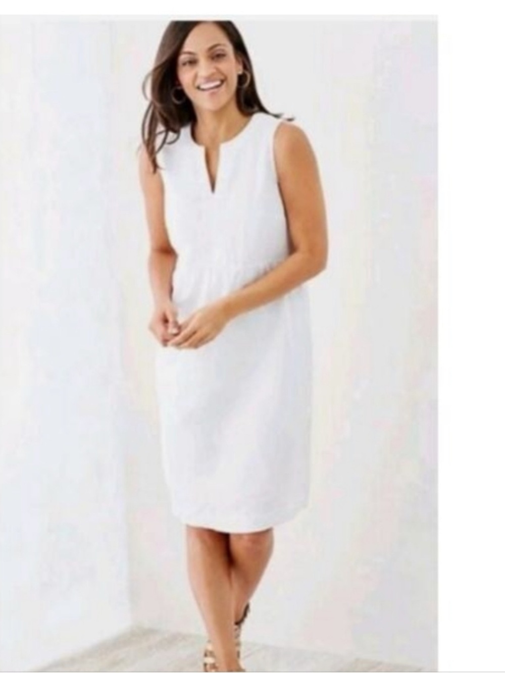 J Jill 100% Linen White Dress XS Sleeveless V Neck Beach Wedding Graduation Mini